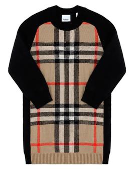 推荐Burberry Girls Archive Beige Check Jacquard Sweater Dress, Size 8Y商品