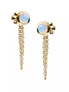 Anzie | Dew Drop Bonheur 14K Yellow Gold & Australian Opal Chain Drop Earrings,商家Saks Fifth Avenue,价格¥12377