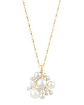 商品Cultured Freshwater Pearls & Diamond Pendant Necklace in 14K Yellow Gold (0.07 ct. t.w.), 18" -图片