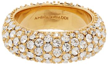 商品Amina Muaddi | Gold Crystal Cameron Ring,商家SSENSE,价格¥1347图片