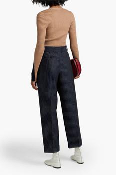 Pointelle knit-paneled ribbed wool sweater product img