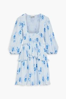 Ganni | Shirred floral-print crepe de chine mini dress,商家THE OUTNET US,价格¥694