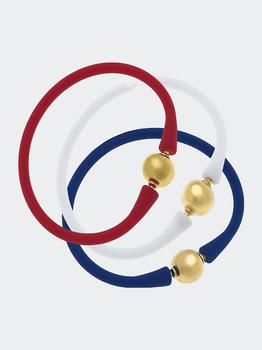 商品Canvas Style | Bali 24K Gold Silicone Bracelet (Stack of 3)  Red, White & Royal Blue,商家Verishop,价格¥509图片