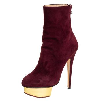 Charlotte Olympia, [二手商品] Charlotte Olympia | Charlotte Olympia Burgundy Suede  Ankle Boots Size 36商品图片 3.6折