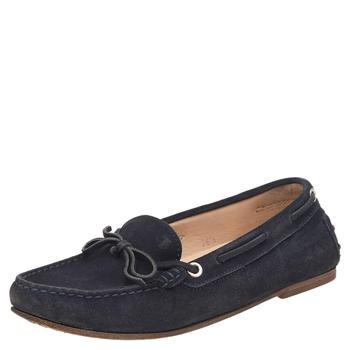 [二手商品] Tod's | Tod's Navy Blue Leather Bow Slip On Loafers Size 36.5商品图片,5.2折