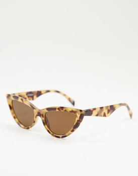 ASOS | ASOS DESIGN bevelled cat eye sunglasses in milky tort商品图片,3.7折