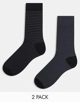 ASOS | ASOS DESIGN smart fine rib socks in charcoal stripes 7.5折