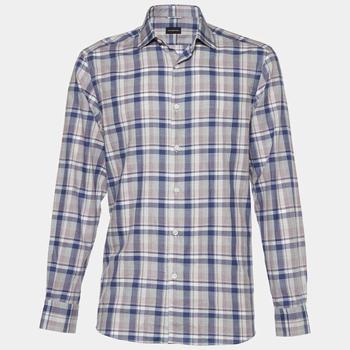 zegna 衬衫, Zegna | Ermenegildo Zegna Blue Checked Cotton Long Sleeve Shirt L商品图片 