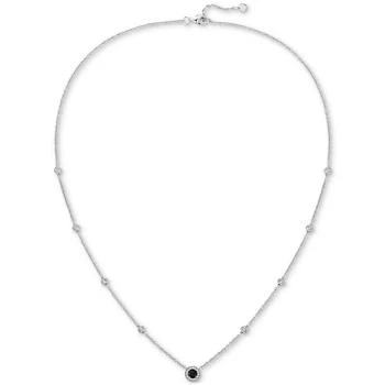 Macy's | Onyx (4mm) & Diamond (1/10 ct. t.w.) Halo Pendant Necklace in Sterling Silver, 17" + 1" extender (Also available in Cultured Freshwater Pearl),商家Macy's,价格¥2231