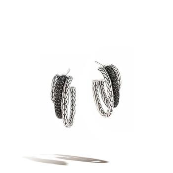 商品Classic Chain Motif Black Sapphire J Hoop Earrings - EBS9004984BLSBN图片