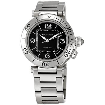 卡地亚男表正品, [二手商品] Cartier | Pre-owned Cartier Pasha Seatimer Black Dial Mens Watch W31077M7商品图片 6.1折