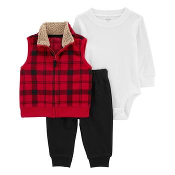 Carter's | Baby Boys Plaid Vest, Bodysuit and Pants, 3 Piece Set商品图片,