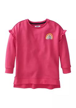 推荐Toddler Girls Long Sleeve Ruffle Rainbow Pullover商品
