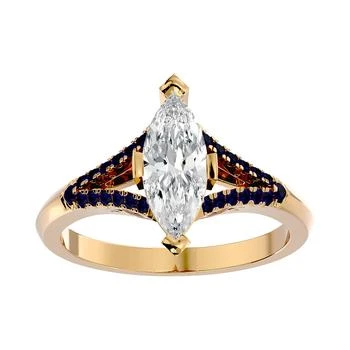 1 1/4 Carat Marquise Shape Diamond And Sapphire Engagement Ring In 14 Karat Yellow Gold (i-j, I1-i2 Clarity Enhanced)