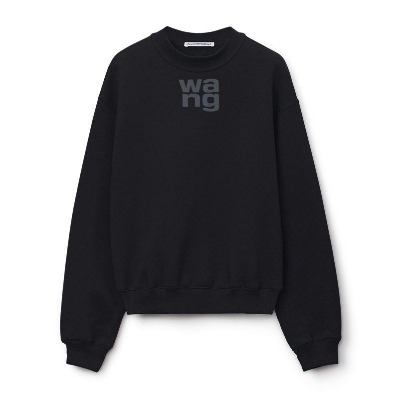 alexander wang卫衣, Alexander Wang | ALEXANDER WANG 女士黑色泡泡袖徽标运动衫 4CC3211285-001商品图片 独家减免邮费