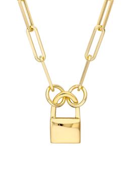 商品14K Yellow Gold Paperclip Padlock Pendant Necklace图片