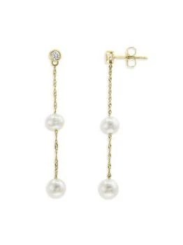 Effy | 14K Yellow Gold, 5MM Freshwater Pearl & Diamond Drop Earrings 3折×额外9折, 独家减免邮费, 额外九折