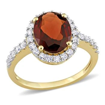 3 1/2 CT TGW Oval Garnet and Created White Sapphire Halo Ring in 10k Yellow Gold