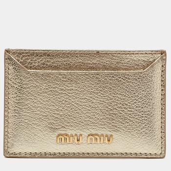 [二手商品] Miu Miu | Miu Miu Metallic Gold Madras Leather Card Holder商品图片,7.7折