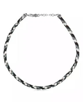 American West Jewelry | Sterling Silver Multi-Color Braided Black, White and Gray Leather Necklace, 17 to 19 Inches,商家Macy's,价格¥473