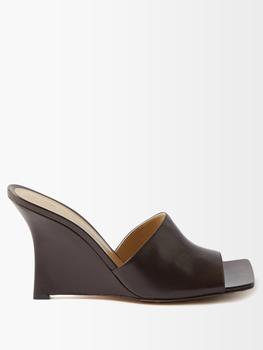 商品Bottega Veneta | Stretch square-toe leather wedge mules,商家MATCHES,价格¥6910图片
