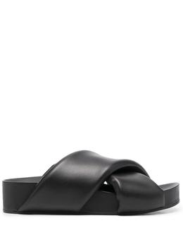 Jil Sander | Jil Sander Woman's Black Leather Crossed Straps Mules商品图片,6.2折
