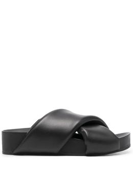 推荐Jil Sander Woman's Black Leather Crossed Straps Mules商品