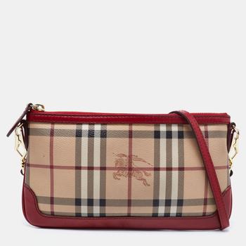 推荐Burberry Beige/Red Haymarket Check PVC And Leather Small Peyton Crossbody Bag商品