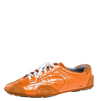 [二手商品] Prada | Prada Orange Suede And Patent Leather Vintage Low Top Sneakers Size 38.5商品图片,6.1折