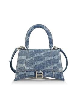 巴黎世家沙漏包推荐, Balenciaga | Small Hourglass Monogram Denim Top Handle Bag商品图片 
