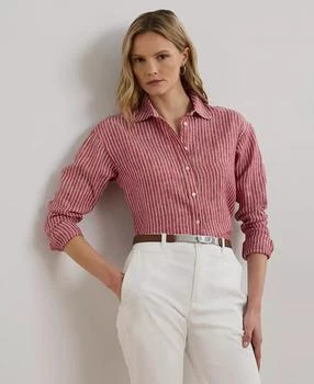 Ralph Lauren | Women's Relaxed-Fit Striped Linen Shirt, P/XS-3X,商家Macy's,价格¥523