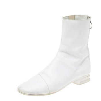 推荐Raf Simons White Leather Zip Up Ankle Boots Size 43商品
