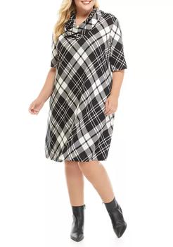 Sandra Darren, Sandra Darren | Plus Size Short Sleeve Plaid Cozy Cowl Neck Dress商品图片 3折