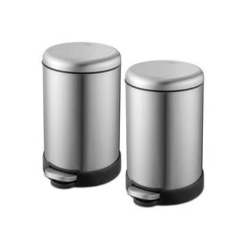 QualiaZero | Two 1.6 Gallon Round Step On Trash Can Set, 2 Pieces, Stainless Steel, Twin Pack,商家Macy's,价格¥217