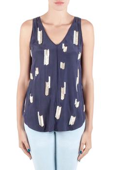 10 Crosby Derek Lam, [二手商品] Derek Lam | Derek Lam 10 Crosby Midnight Blue Embellsihed Silk Sleeveless High Low Top M商品图片 3.8折