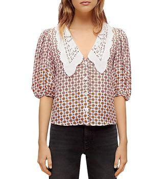 Maje | Cosange Embroidered Collar Printed Linen Shirt商品图片,6折, 独家减免邮费