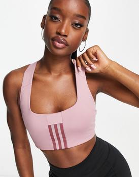 商品Adidas | adidas Training 3 Stripe design mid-support sports bra in dark pink,商家ASOS,价格¥123图片