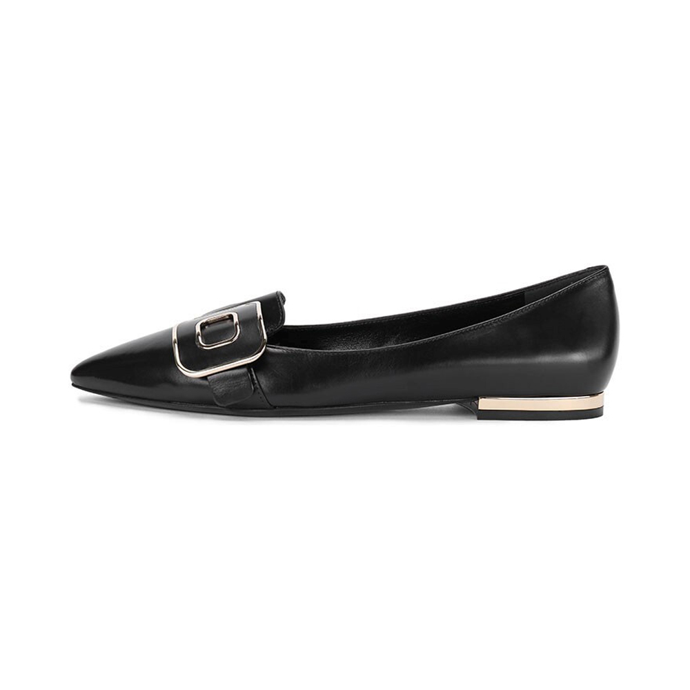 推荐ROGER VIVIER 女士黑色牛皮尖头卡扣细节平底鞋  RVW46122560-BSS-B999商品