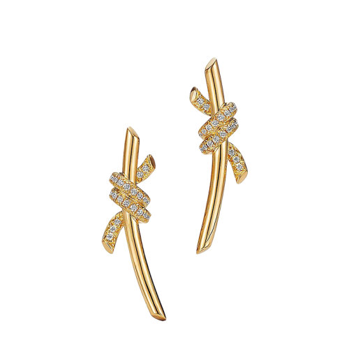 Tiffany & Co.新款, Tiffany & Co. |   Tiffany & Co./蒂芙尼 22春夏新款 Knot系列 18K金 黄金色 镶钻绳结耳钉69346472商品图片 包邮包税