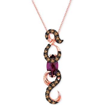 商品Raspberry Rhodolite (1-1/2 ct. t.w.) & Chocolate Diamond (3/4 ct. t.w.) Curvy 18" Pendant Necklace in 14k Rose Gold图片