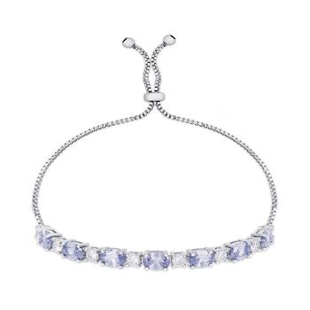 商品Diamond Accent Simulated Tanzanite Oval Bolo Adjustable Bracelet in Silver Plate图片