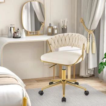 Hivvago | 360Â° Height Adjustable Swivel Upholstered Desk Computer Chair with Hand-woven Back-Beige,商家Premium Outlets,价格¥994