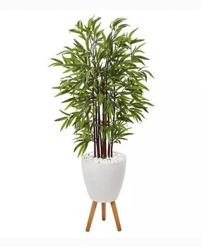 NEARLY NATURAL | 55in. Bamboo Artificial Tree in White Planter with Stand,商家Macy's,价格¥1772