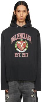 Balenciaga | Black College Hooded Long Sleeve T-Shirt商品图片,6.1折