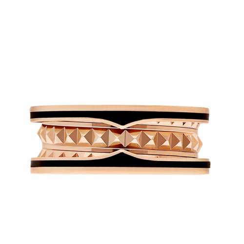 BVLGARI |   BVLGARI/宝格丽 B.ZERO1系列 玫瑰金嵌入黑陶瓷两排摇滚戒指  戒指/指环  357996商品图片,额外9.5折, 包邮包税, 额外九五折