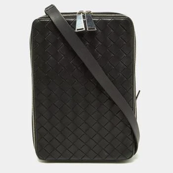 推荐Bottega Veneta Black Intrecciato Leather Zip Messenger Bag商品