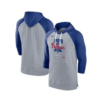 NIKE | Men's Heather Gray, Heather Royal Philadelphia Phillies Baseball Raglan 3/4 Sleeve Pullover Hoodie,商家Macy's,价格¥487