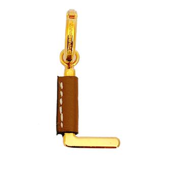 商品Burberry Leather-Wrapped L Alphabet Charm in Light Gold/Tan图片