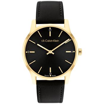 ck手表男评价, Calvin Klein | Men's Swiss Dressed Black Leather Strap Watch 40mm商品图片 