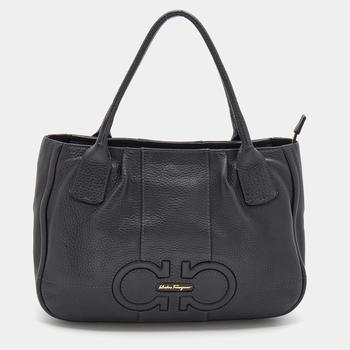 菲拉格慕包, Salvatore Ferragamo | Salvatore Ferragamo Black Leather Gancini Logo Tote商品图片 